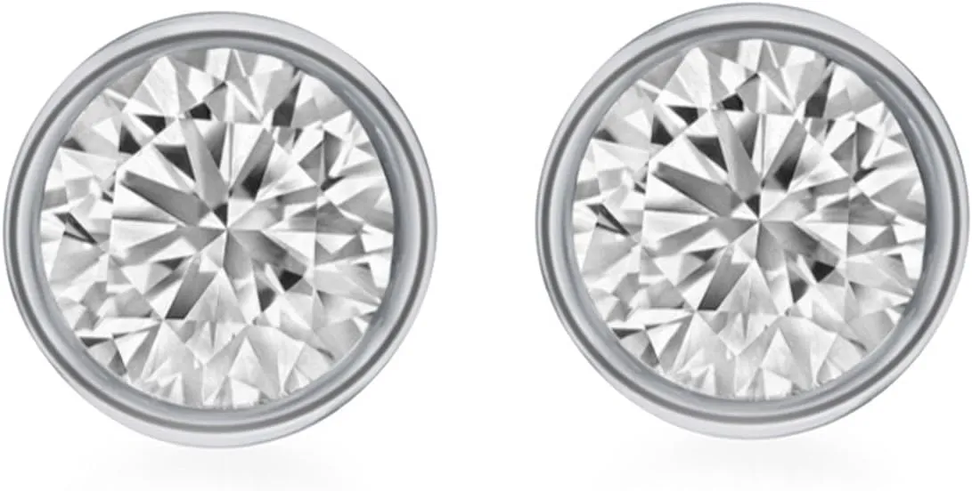 0.25-2.00 Carat Diamond, Classy 14K Solid Gold Bezel Set Round-cut Diamond Solitaire Stud Earrings (HI, I1-I2) for Women | Real Diamond Fine Jewelry (White,Yellow Gold)
