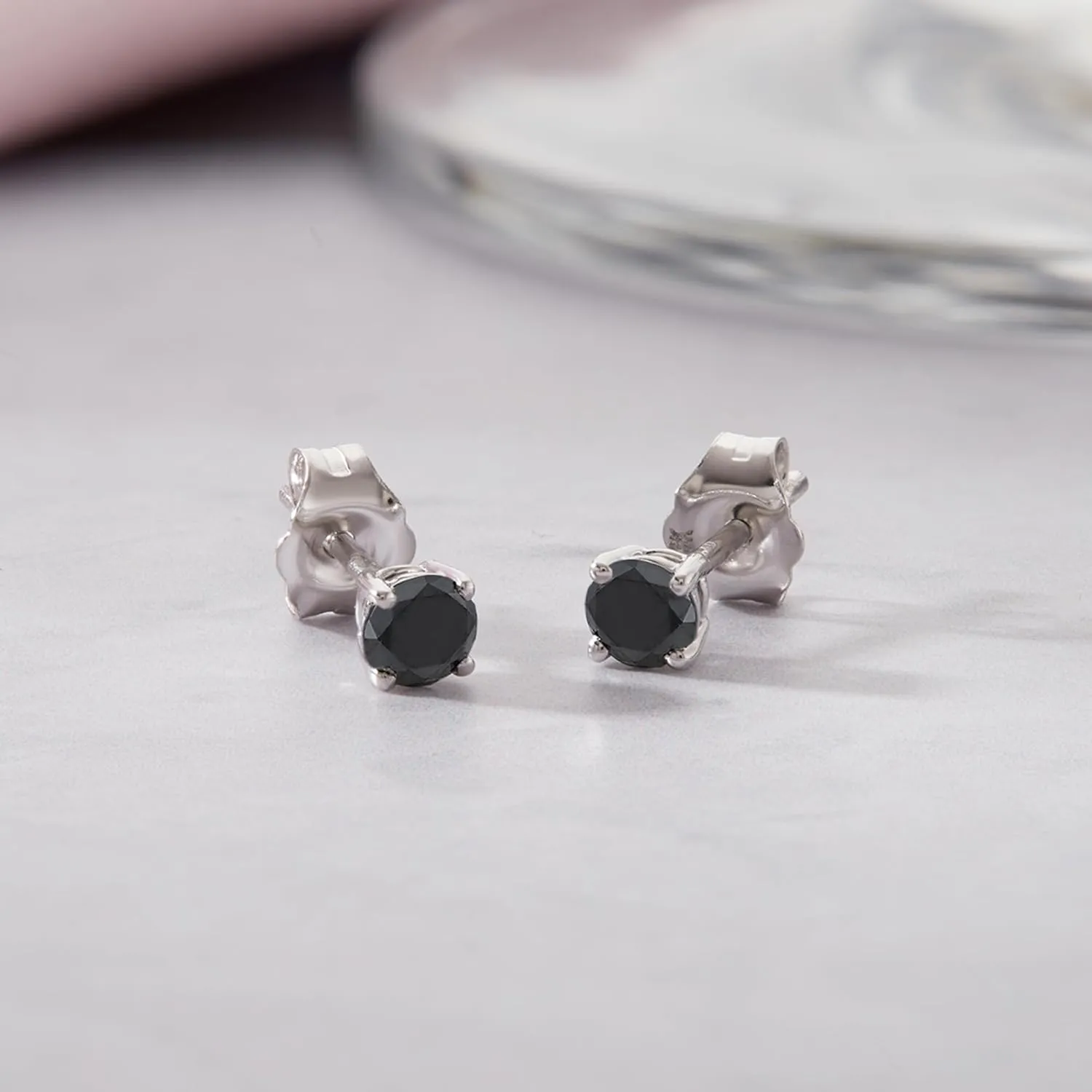 0.30 to 2.00 Ct Round Cut Black Diamond Stud Earrings for Women's Gift | 4 Prong Set Push Back Solitaire Stud | 14K White or Yellow Gold Plated | 925 Sterling Silver Earrings for Men's