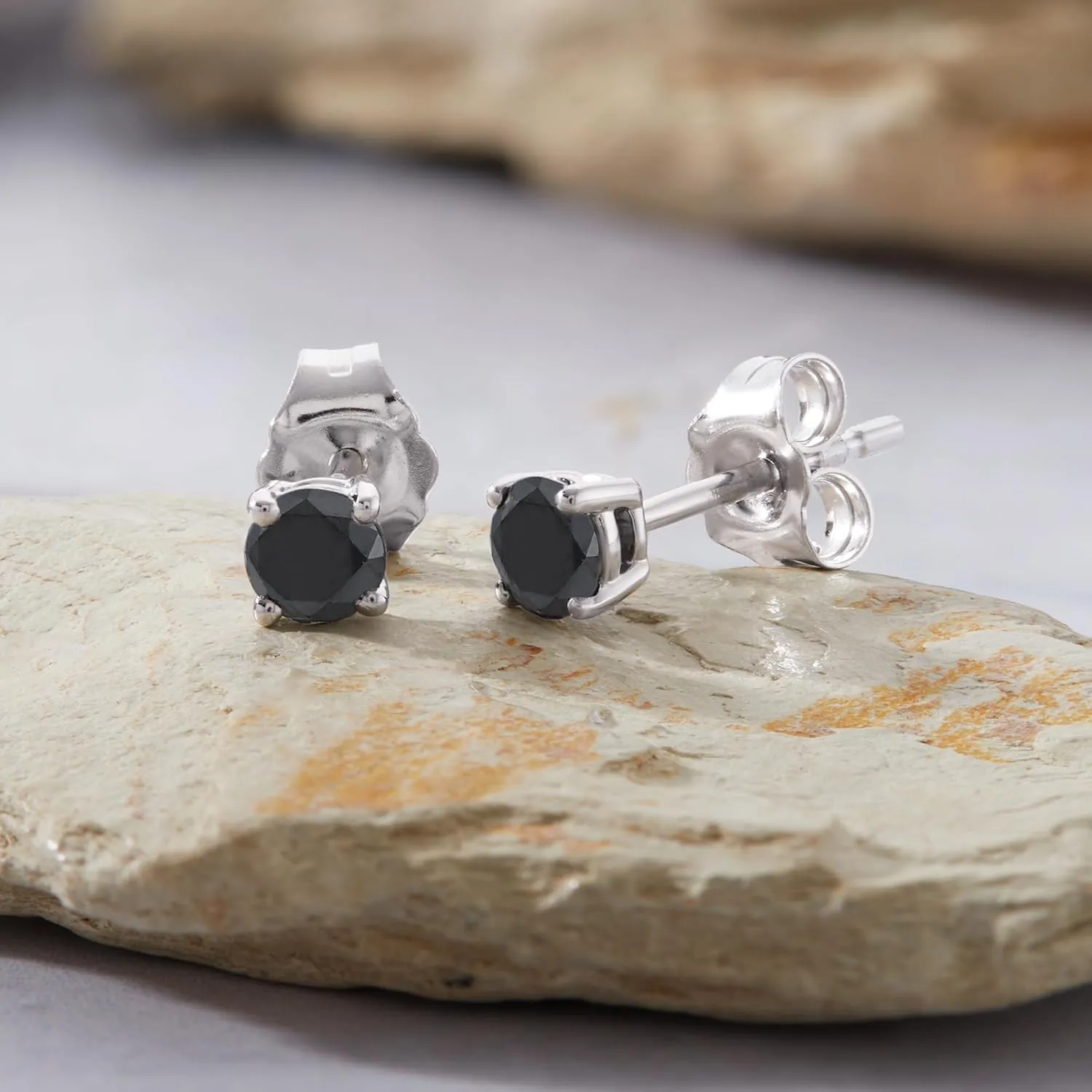 0.30 to 2.00 Ct Round Cut Black Diamond Stud Earrings for Women's Gift | 4 Prong Set Push Back Solitaire Stud | 14K White or Yellow Gold Plated | 925 Sterling Silver Earrings for Men's