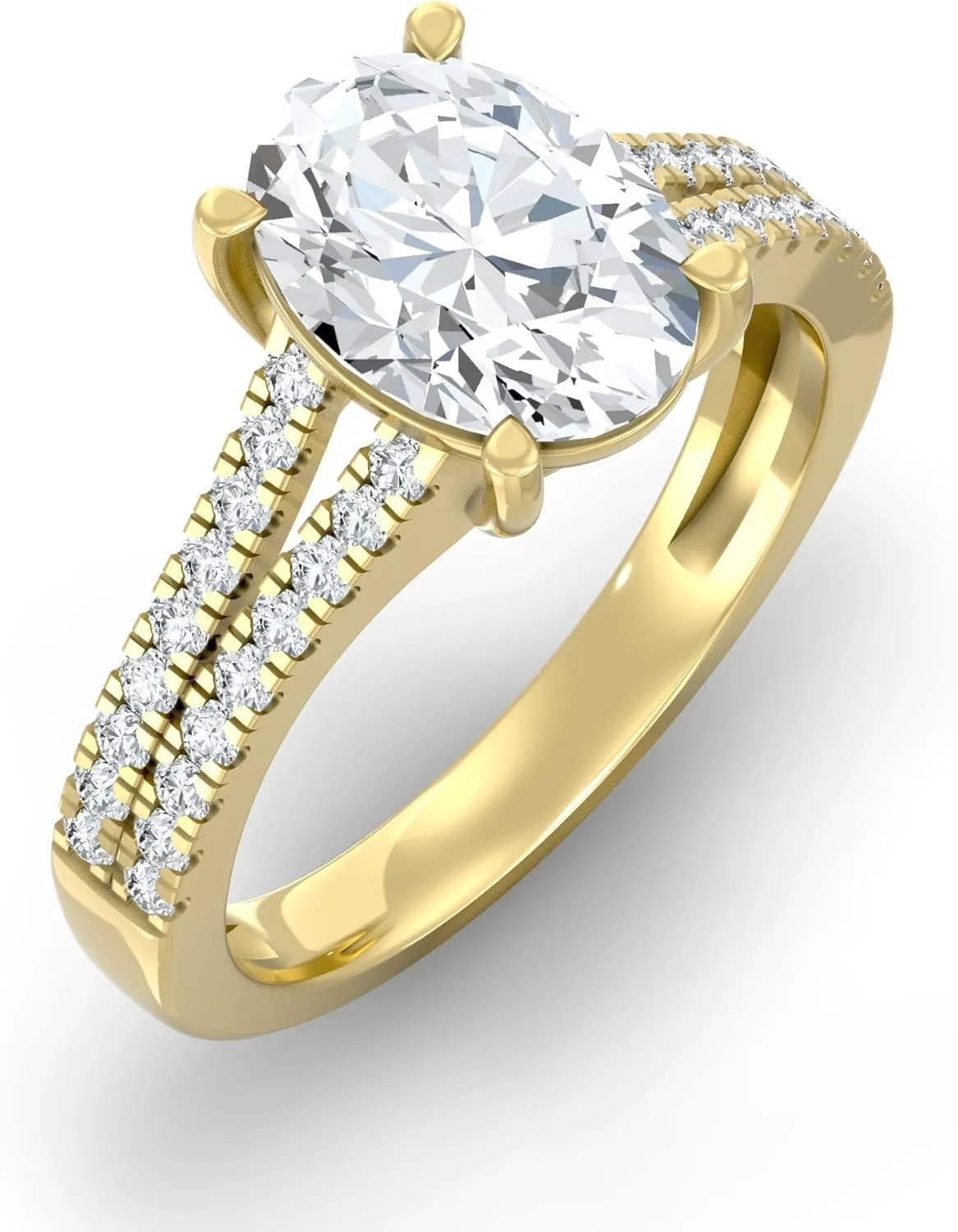 1 1/4 Carat - 3 1/3 Carat Oval and Round Shape Lab Grown Diamond Solitaire Engagement Ring | 10K, 14K Solid Yellow or White Gold Wedding Engagement Ring | D-F Color and VS Clarity