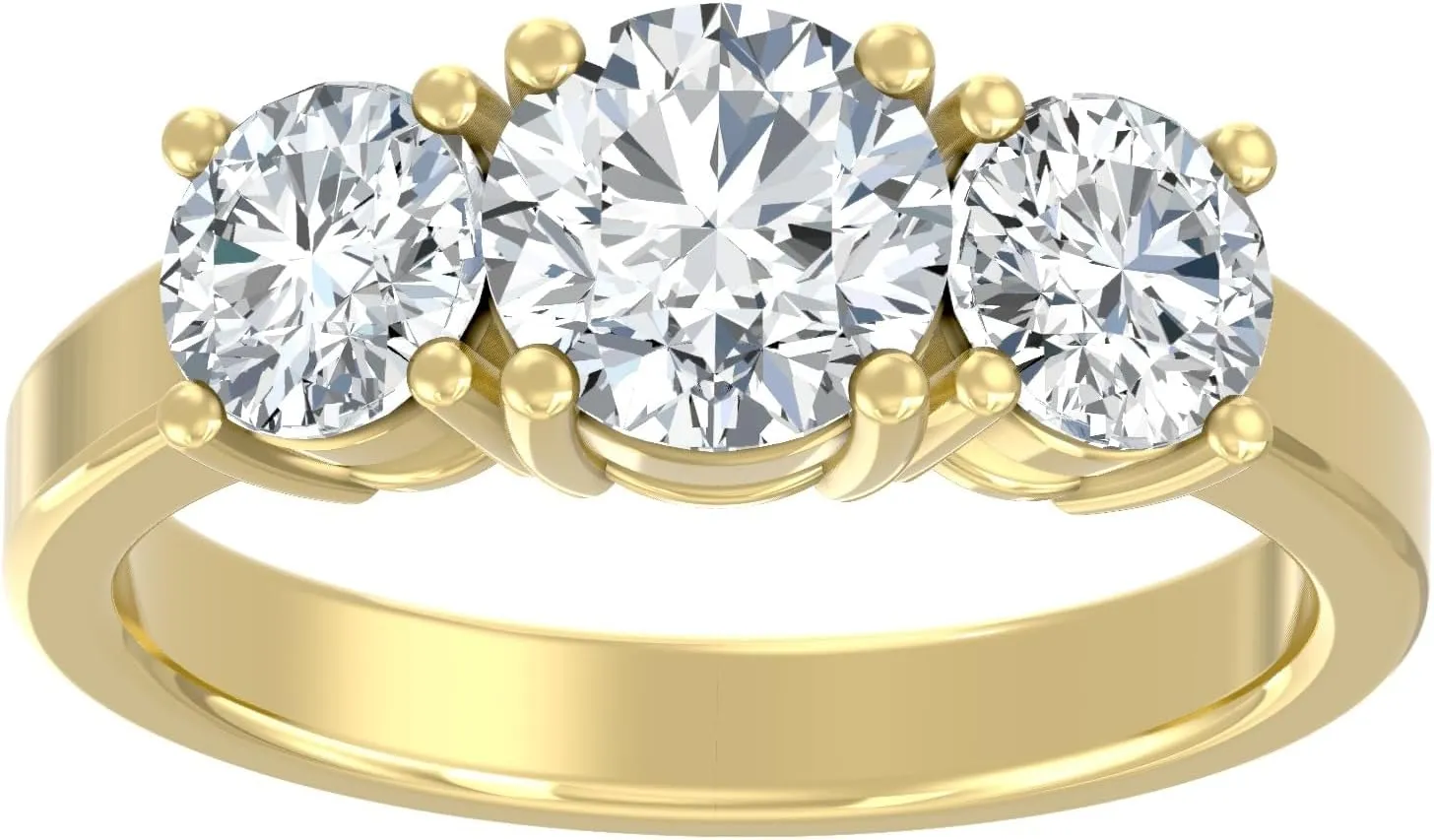 1 Carat - 3 Carat (CT. T.W.) Lab Grown Diamond Three-Stone Engagement Ring for Women | 14K Yellow or White Gold 3-Stone Wedding Anniversary Ring | D-E Color and VS Clarity