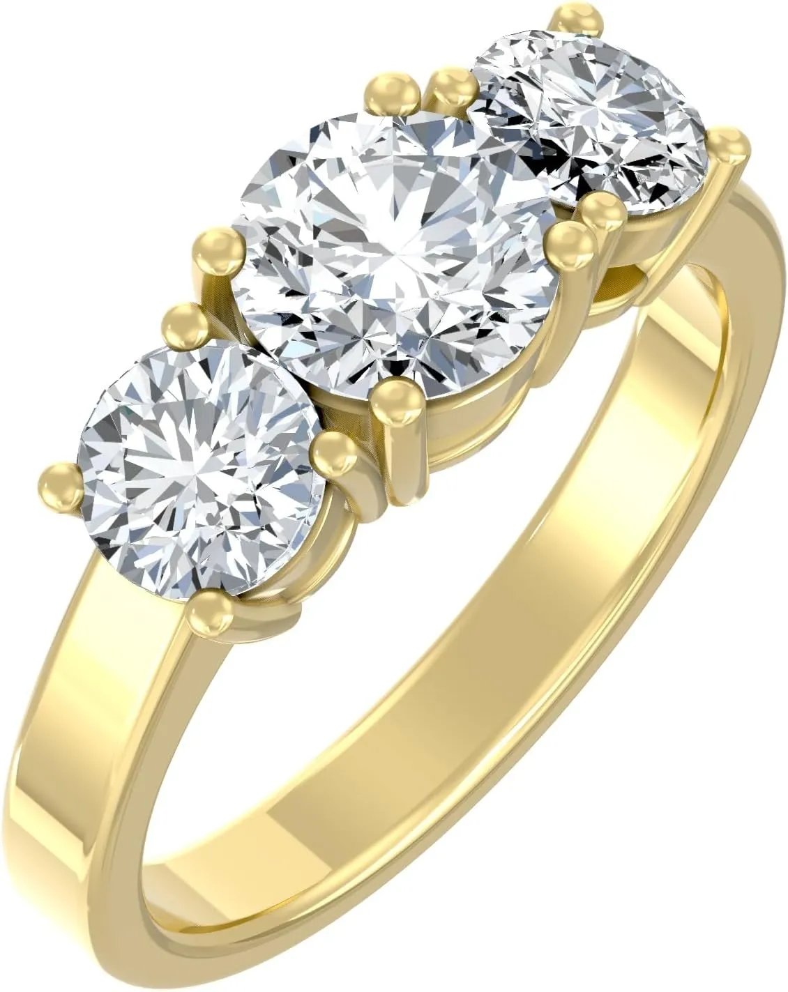 1 Carat - 3 Carat (CT. T.W.) Lab Grown Diamond Three-Stone Engagement Ring for Women | 14K Yellow or White Gold 3-Stone Wedding Anniversary Ring | D-E Color and VS Clarity