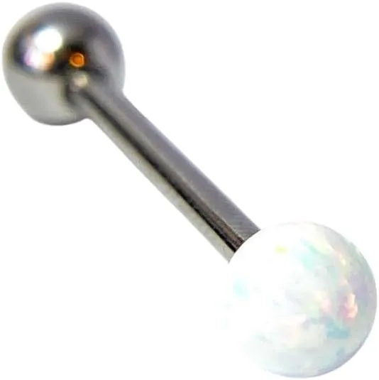 1 Piece Beautiful Internally Threaded 5mm Opal Ball Tongue Ring Steel Barbell 14g - Body Jewelry