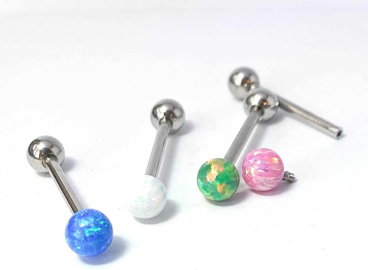 1 Piece Beautiful Internally Threaded 5mm Opal Ball Tongue Ring Steel Barbell 14g - Body Jewelry