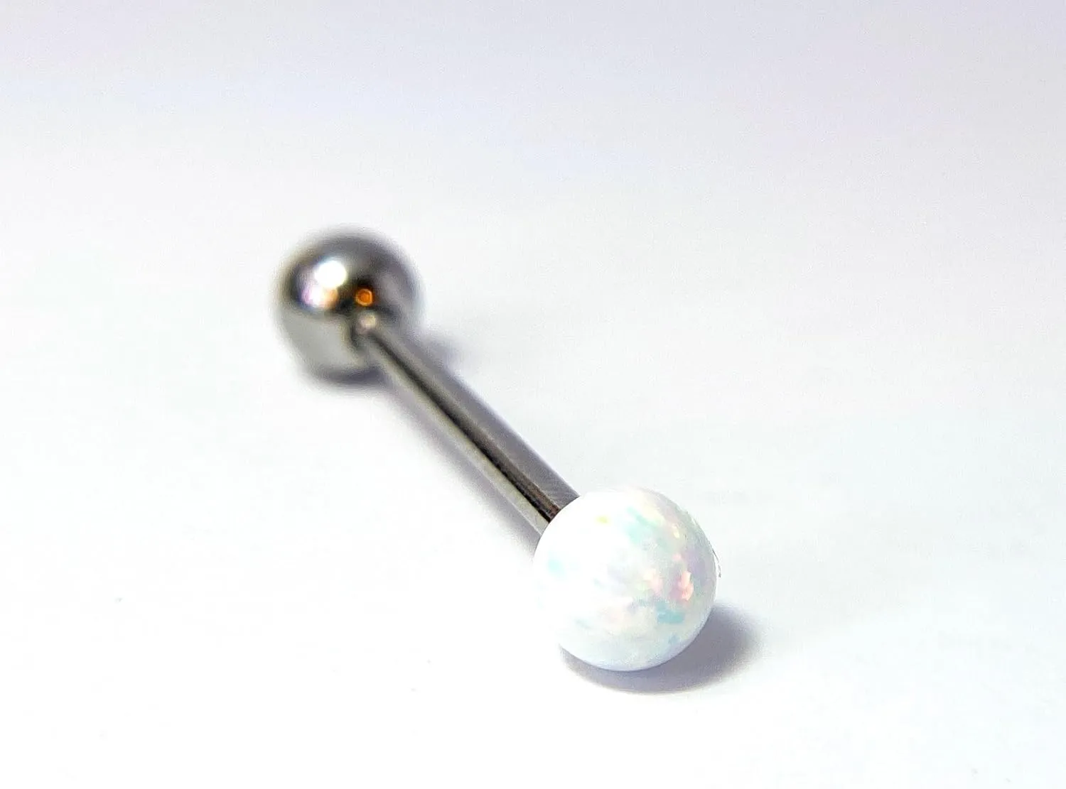 1 Piece Beautiful Internally Threaded 5mm Opal Ball Tongue Ring Steel Barbell 14g - Body Jewelry