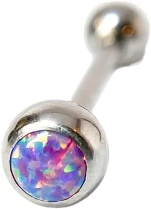 1 Piece Beautiful Press-Fit Opal Ball 316L Surgical Steel Tongue Ring - Barbell - Body Jewelry