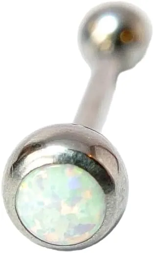1 Piece Beautiful Press-Fit Opal Ball 316L Surgical Steel Tongue Ring - Barbell - Body Jewelry