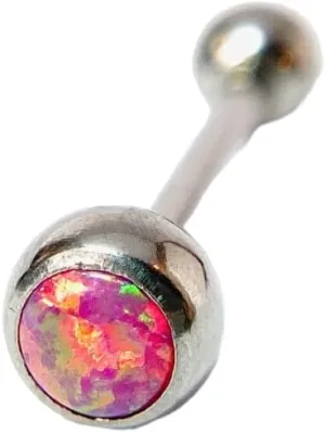 1 Piece Beautiful Press-Fit Opal Ball 316L Surgical Steel Tongue Ring - Barbell - Body Jewelry