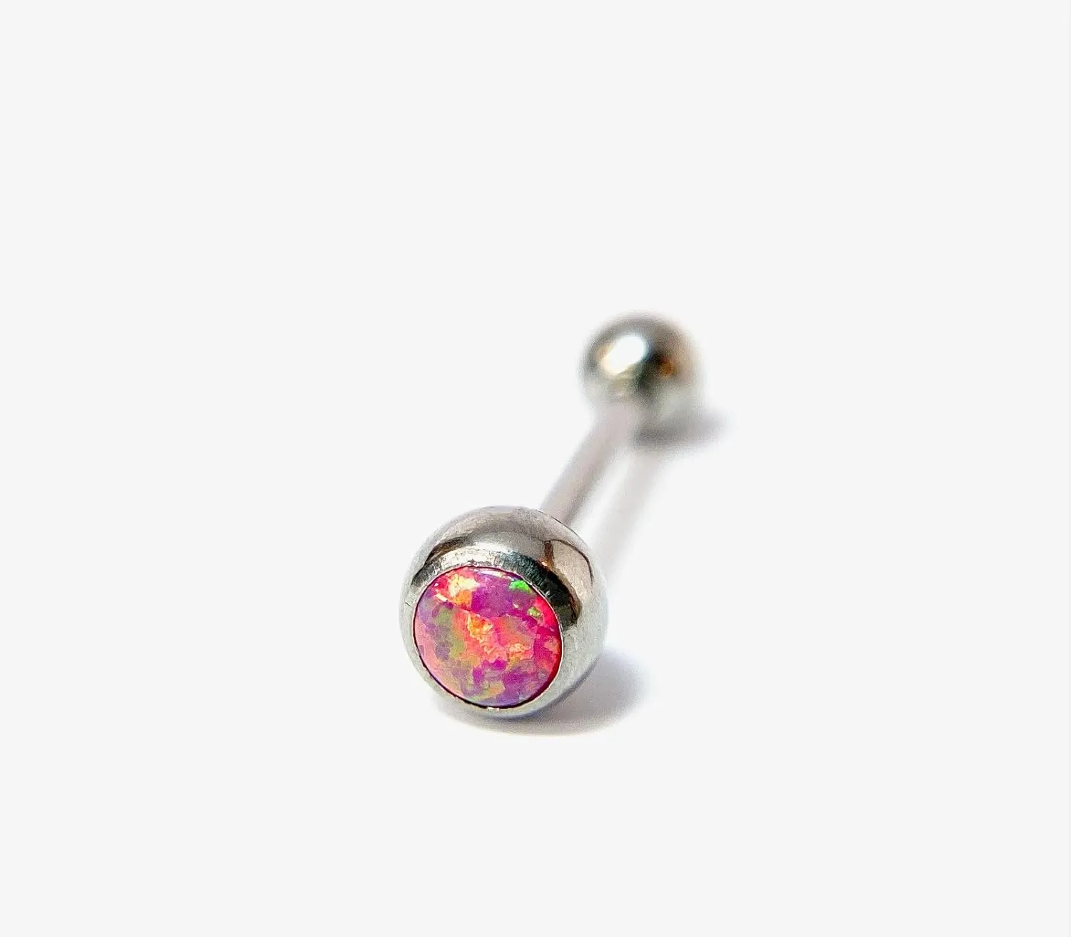 1 Piece Beautiful Press-Fit Opal Ball 316L Surgical Steel Tongue Ring - Barbell - Body Jewelry