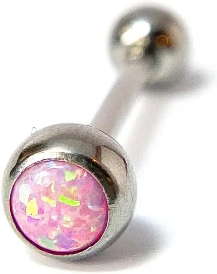 1 Piece Beautiful Press-Fit Opal Ball 316L Surgical Steel Tongue Ring - Barbell - Body Jewelry