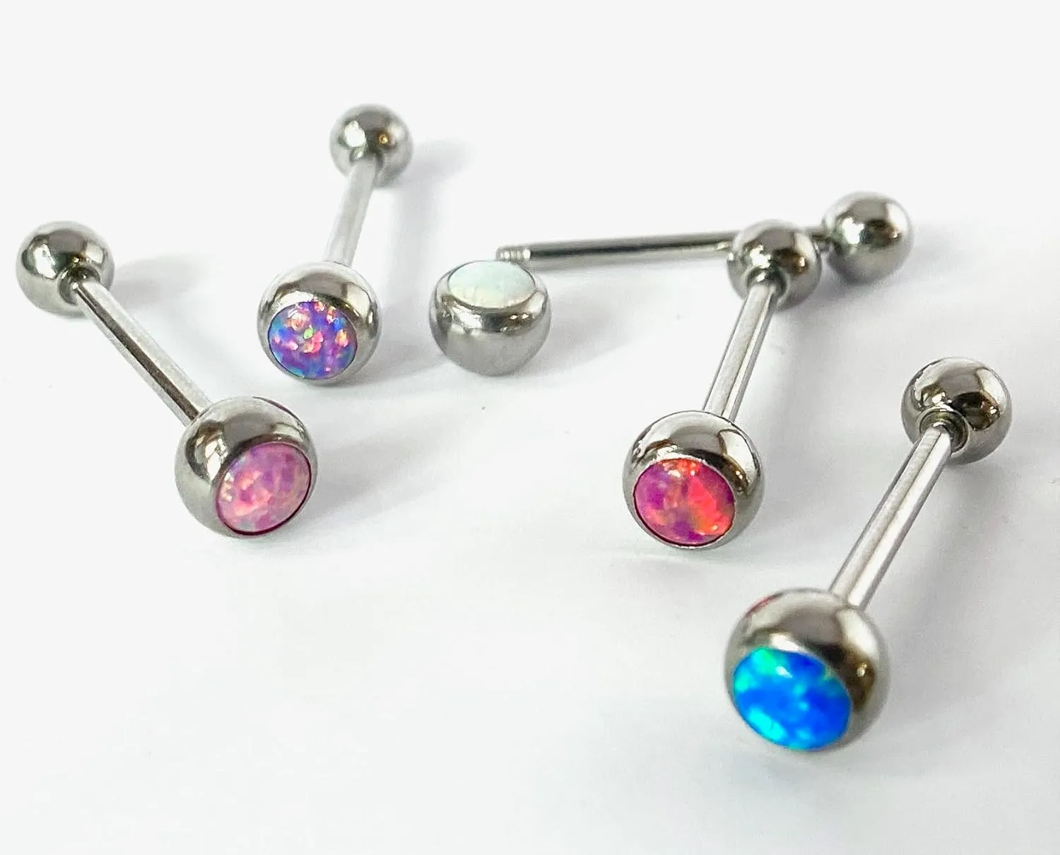 1 Piece Beautiful Press-Fit Opal Ball 316L Surgical Steel Tongue Ring - Barbell - Body Jewelry