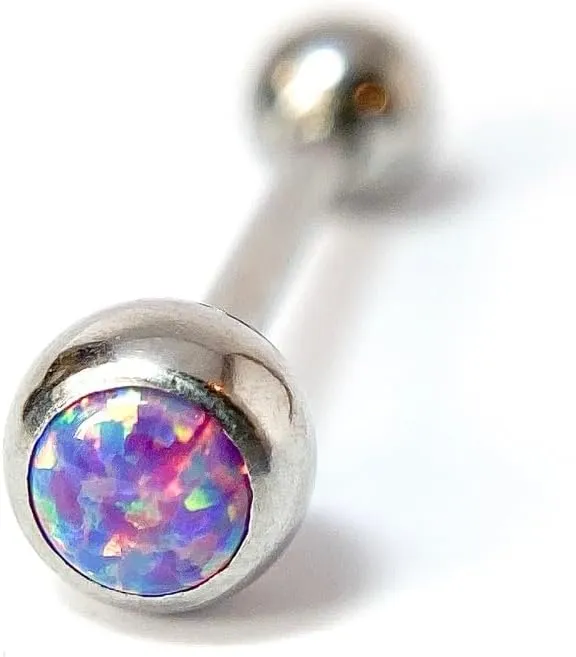1 Piece Beautiful Press-Fit Opal Ball 316L Surgical Steel Tongue Ring - Barbell - Body Jewelry