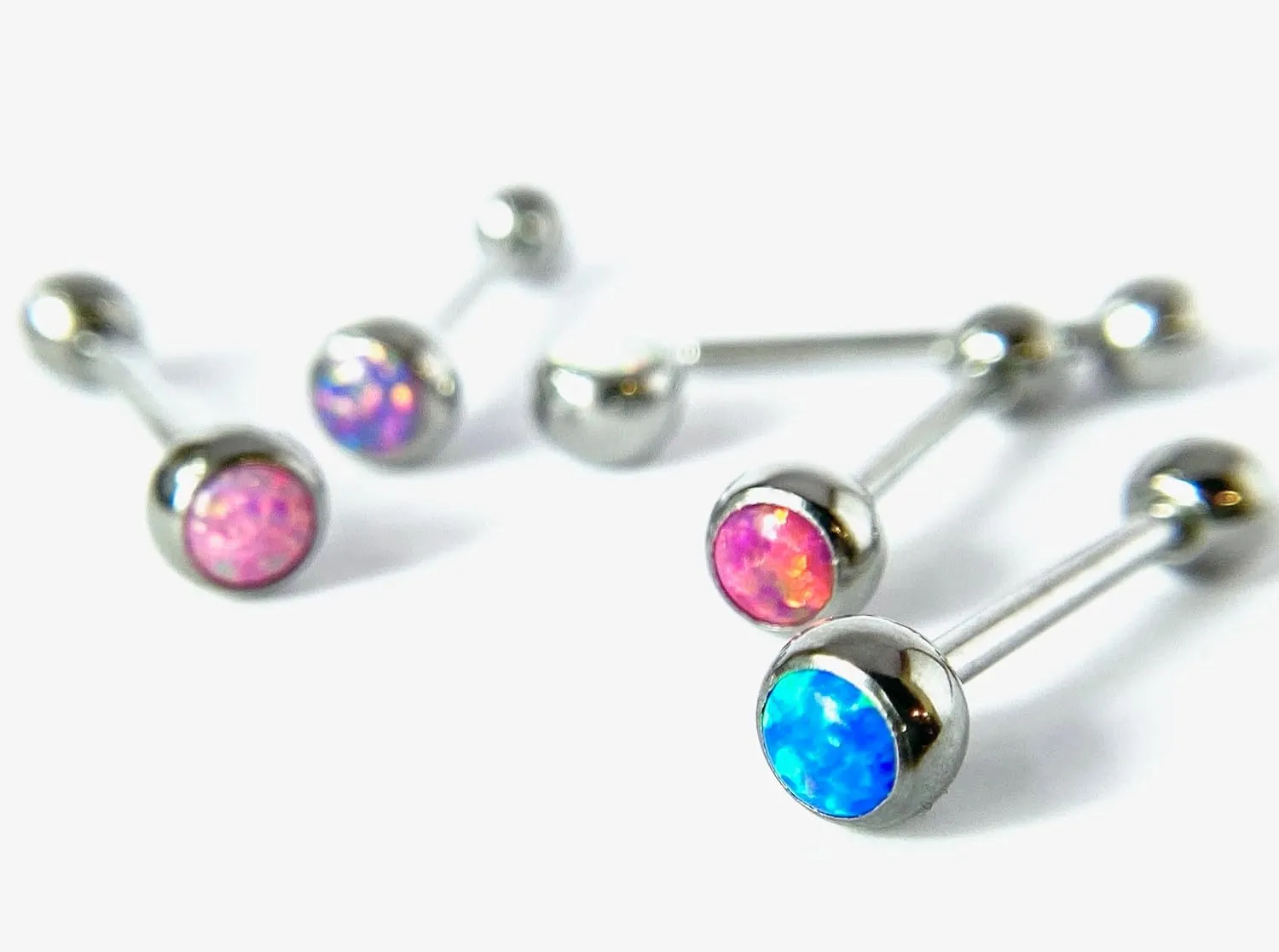 1 Piece Beautiful Press-Fit Opal Ball 316L Surgical Steel Tongue Ring - Barbell - Body Jewelry