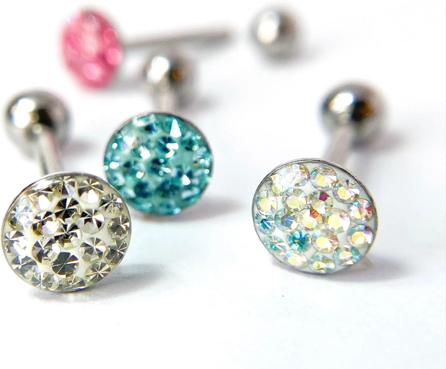 1 Piece of Beautiful Epoxy Coated Round Paved Crystals Tongue Ring - Barbell - Body Jewelry