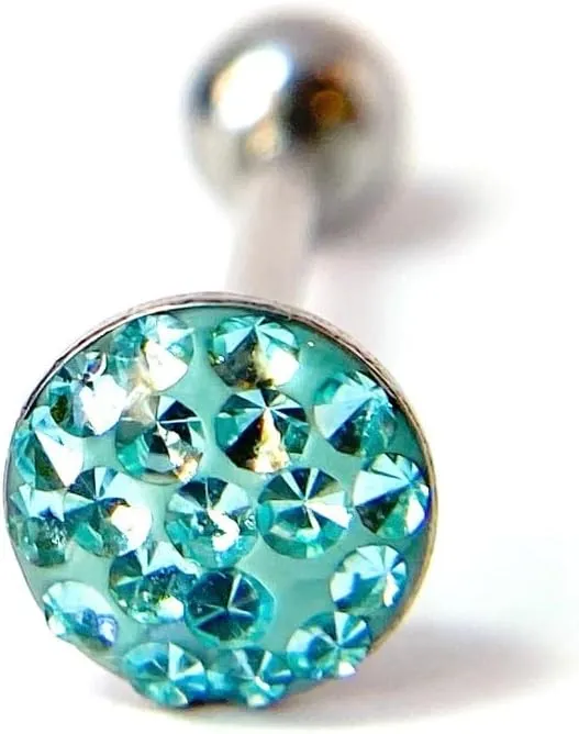 1 Piece of Beautiful Epoxy Coated Round Paved Crystals Tongue Ring - Barbell - Body Jewelry