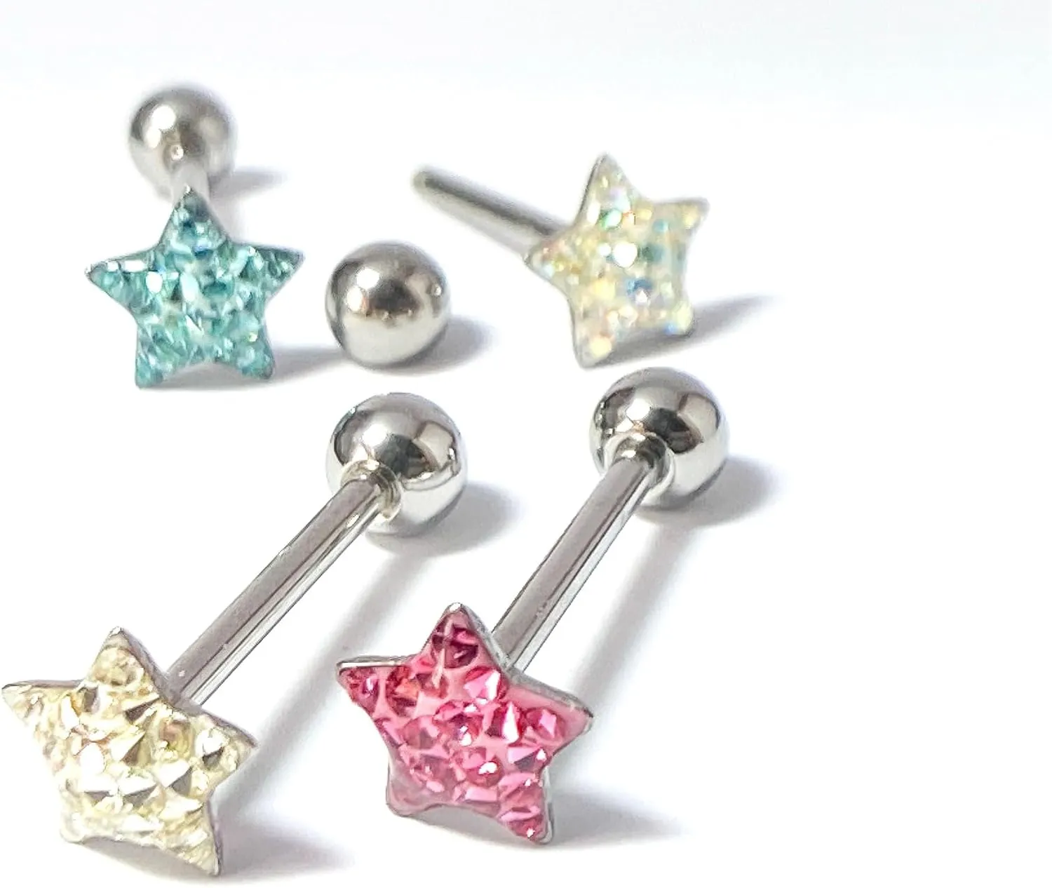 1 Piece of Beautiful Epoxy Coated Star Paved Crystals Tongue Ring - Barbell - Body Jewelry