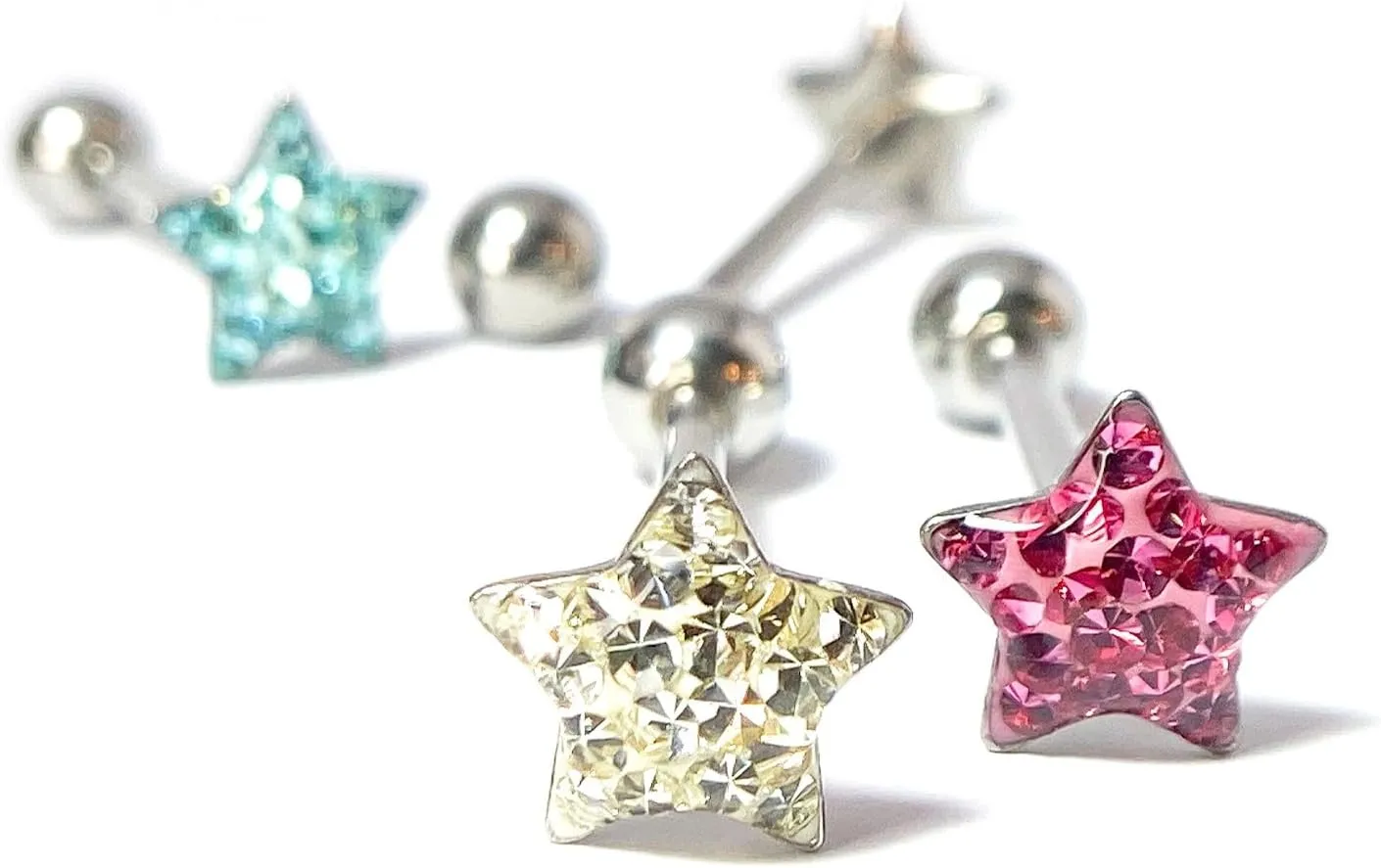 1 Piece of Beautiful Epoxy Coated Star Paved Crystals Tongue Ring - Barbell - Body Jewelry