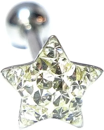 1 Piece of Beautiful Epoxy Coated Star Paved Crystals Tongue Ring - Barbell - Body Jewelry