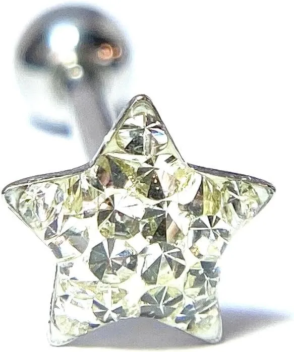 1 Piece of Beautiful Epoxy Coated Star Paved Crystals Tongue Ring - Barbell - Body Jewelry