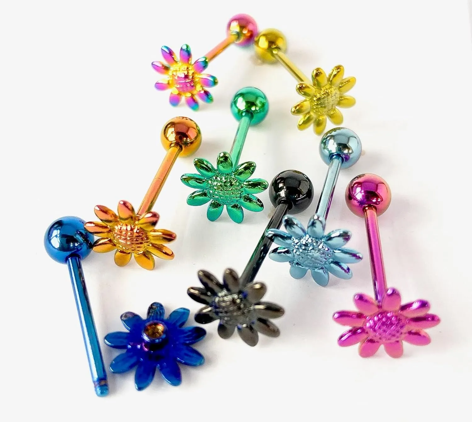 1 Piece of Unique Titanium Anodized Daisy Tongue Ring - 14g - Body Jewelry
