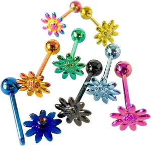 1 Piece of Unique Titanium Anodized Daisy Tongue Ring - 14g - Body Jewelry