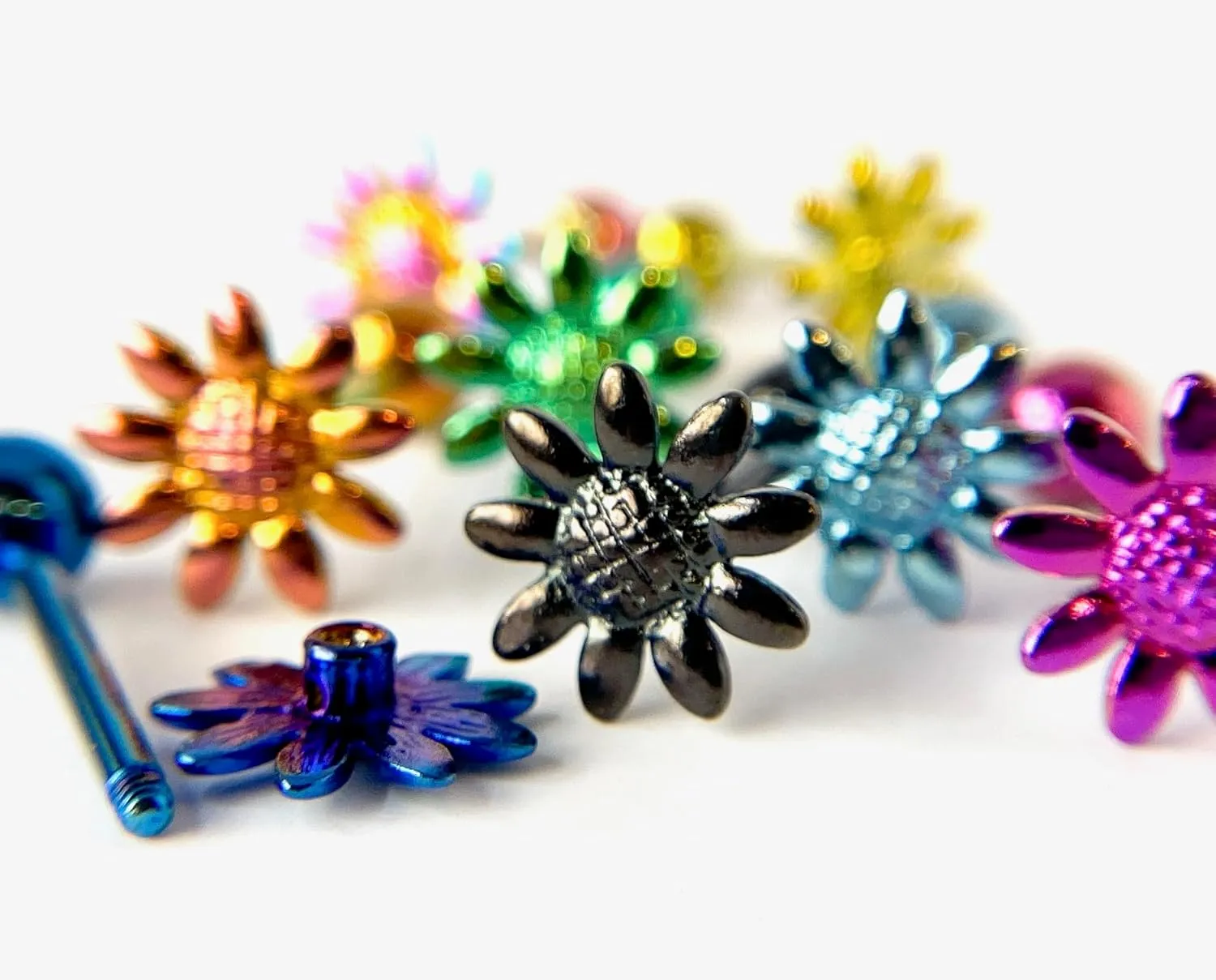 1 Piece of Unique Titanium Anodized Daisy Tongue Ring - 14g - Body Jewelry