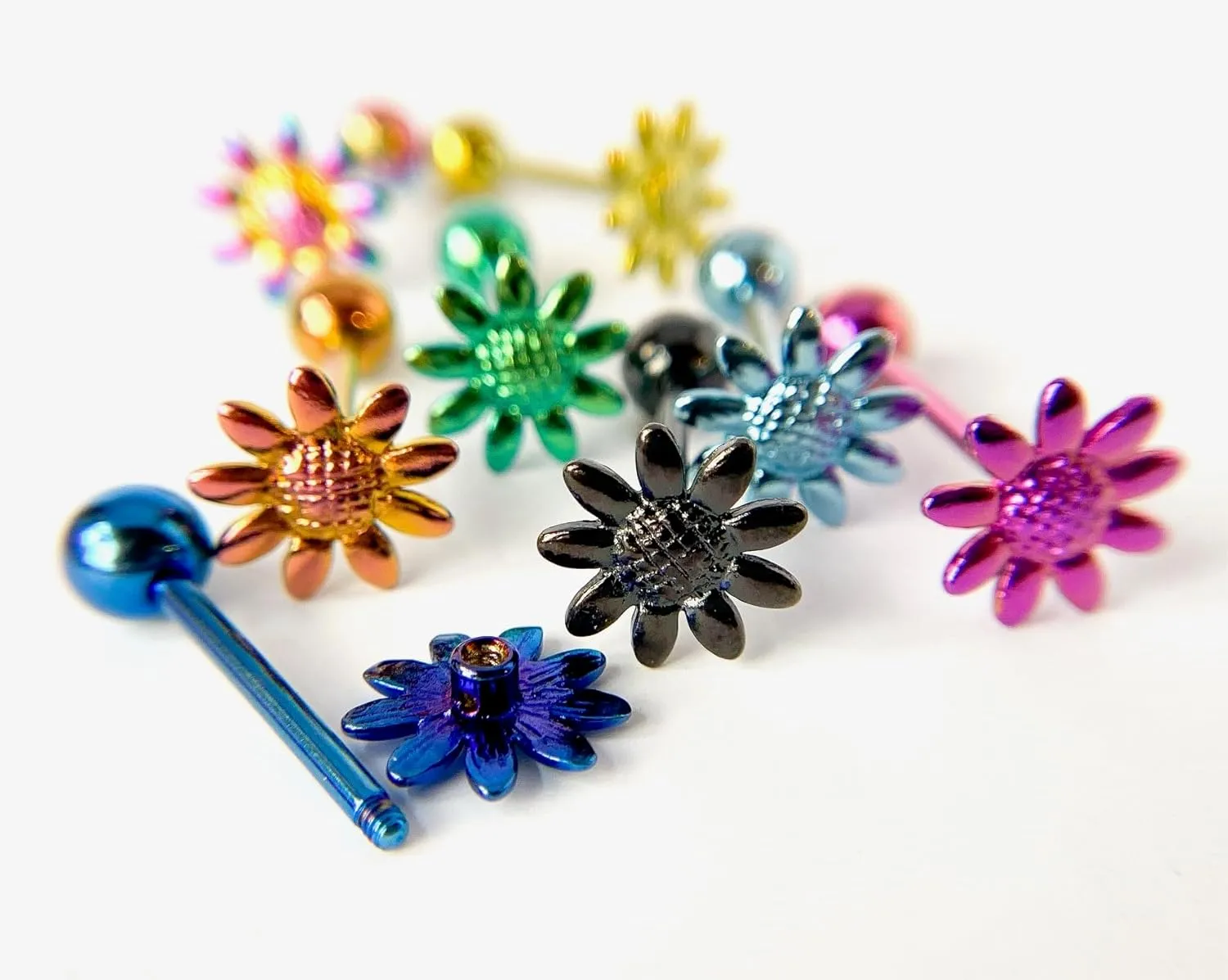 1 Piece of Unique Titanium Anodized Daisy Tongue Ring - 14g - Body Jewelry