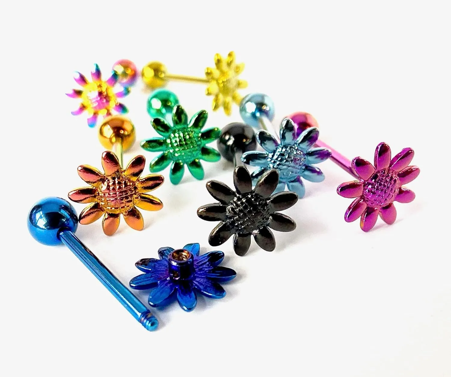 1 Piece of Unique Titanium Anodized Daisy Tongue Ring - 14g - Body Jewelry