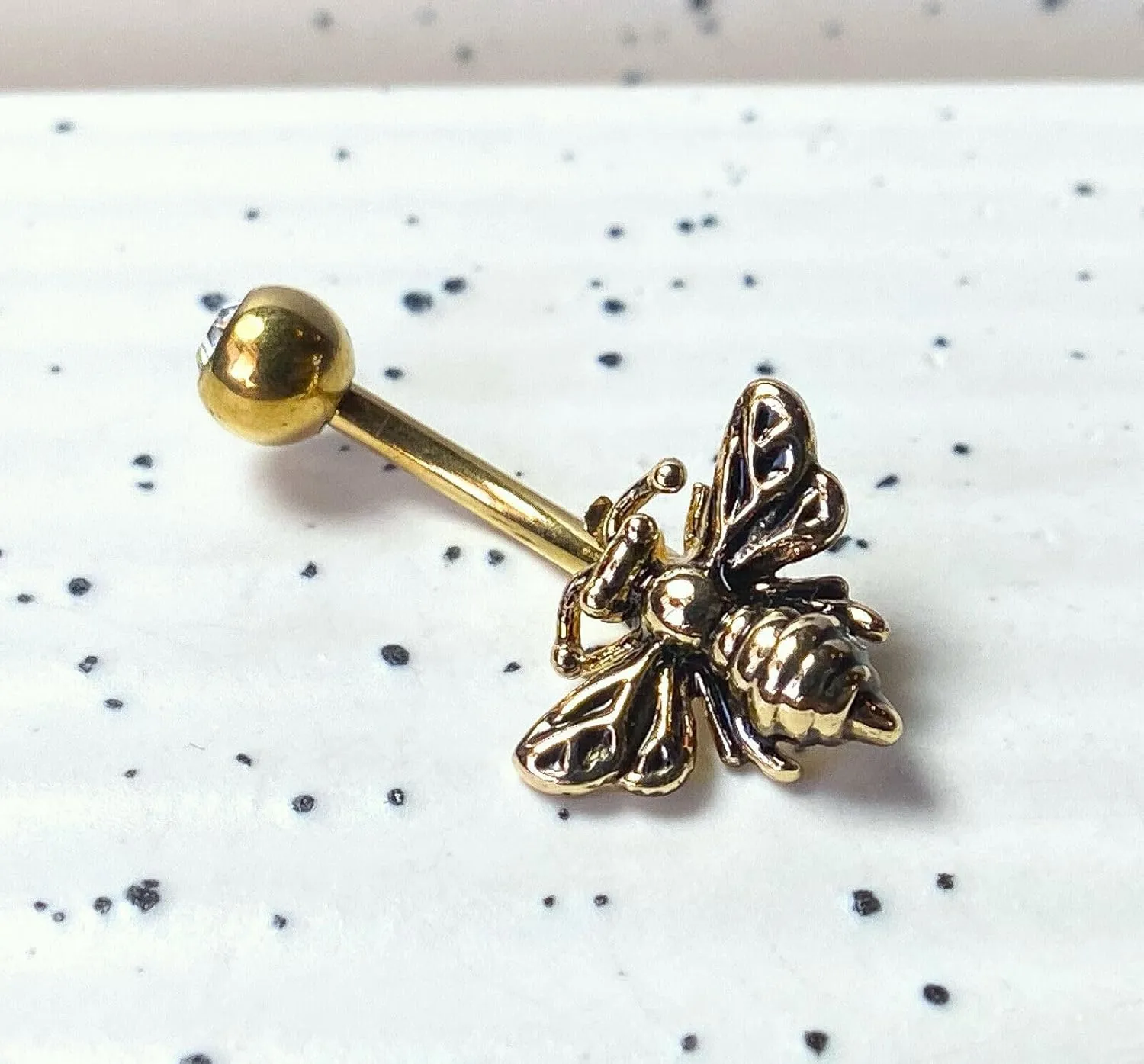 1 Piece Unique 316L Surgical Steel Bee CZ Gem Belly Ring - Pierced Navel - Body Jewelry