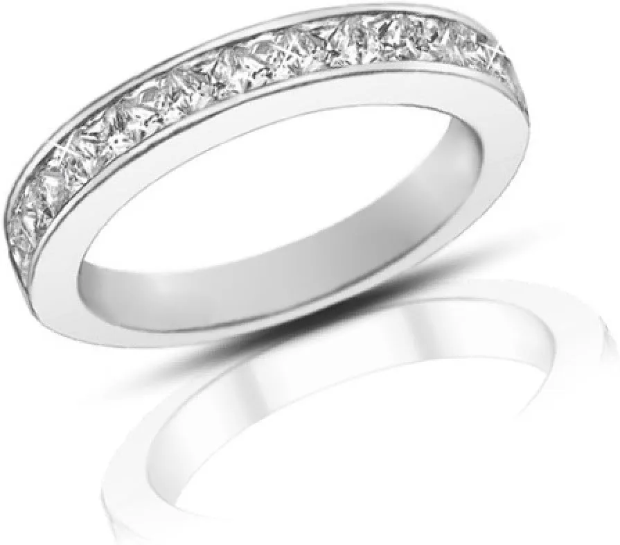 1.00 Ct Ladies Princess Cut Diamond Wedding Band Ring in Platinum