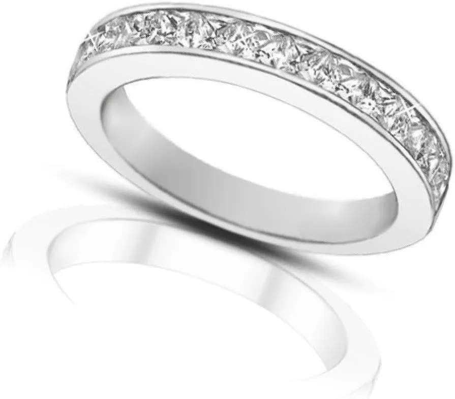 1.00 Ct Ladies Princess Cut Diamond Wedding Band Ring in Platinum