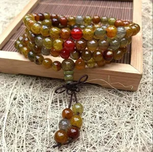 108 Buddhist Beads Agate Natural Crystal Dragon Scale Stone Multi Loop Bracelet