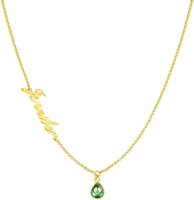 10k 14k 18k Solid Gold Custom Name Necklace Real Gold Personalized Name Necklace with CZ Birthstone Dainty Nameplate Pendent Customized Any Name Jewelry for Mom Daughter Girlfriend Mothers Day Gift