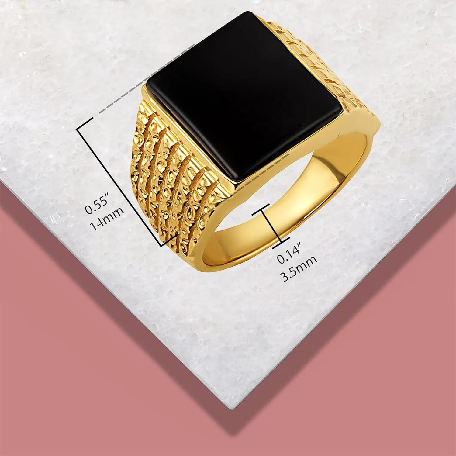 10K and 14K Men's Statement Black Onyx Square Ring Available in Yellow, Rose and White Gold with Multiple RingSize