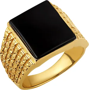 10K and 14K Men's Statement Black Onyx Square Ring Available in Yellow, Rose and White Gold with Multiple RingSize