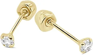 10K Gold CZ Stud Earrings for women Tiny Size Second Hole Earrings for Girls Solid Gold Posts