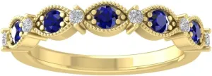 10K Gold or Silver Diamond and Blue Sapphire Stackable Eternity Band Ring (1/10 cttw, I-J Color, I2-I3 Clarity)