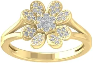 10K Gold or Silver Round Cluster Diamond Engagement Ring (1/4 cttw, I-J Color, I2-I3 Clarity)