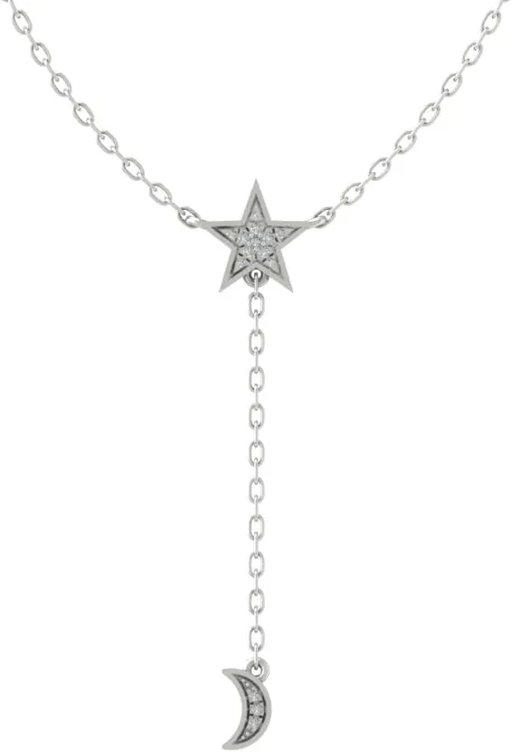10K Gold or Silver Round Diamond Star and Moon Pendant with Silver Chain Necklace (1/20 cttw, I-J Color, I2-I3 Clarity) 18"