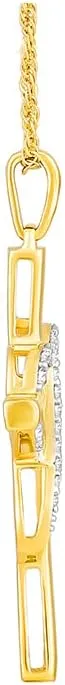 10K Gold or Sterling Silver Round Diamond Cross Heart Pendant with Sterling Silver Rope Chain Necklace (1/10 cttw, I-J Color, I2-I3 Clarity) 18"
