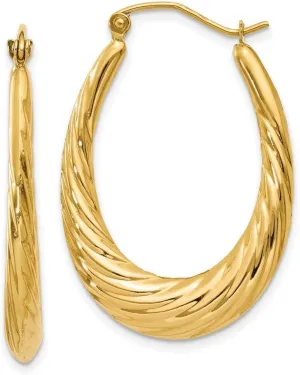 10k Solid Yellow Gold Polished Twisted Oval Hollow Hoop Earrings 32x22mm Wide-Hoop Earring for Women