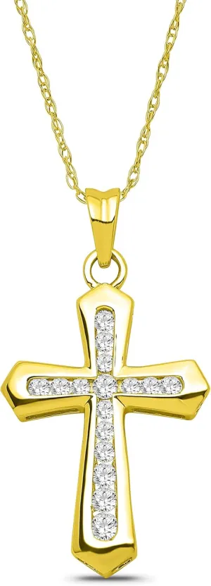 10K Yellow Gold Diamond Channel Set Cross Pendant Necklace (1/3 cttw, I-J Color, I2-I3 Clarity) 18"