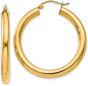 10k Yellow Gold Polished 4mm Lightweight Tube Hoop Earrings 35mm Long 4mm Thick-Hoop Earring for Women