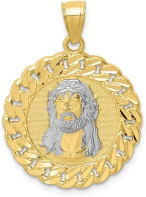 10k Yellow Gold with Rhodium-Plating Shiny-Cut Jesus Face Pendant