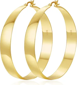10MM Wide Thick Gold Hoop Earrings for Women Hypoallergenic 925 Sterling Silver Large Hoop Lightweight Chunky Hoops Earring for Women Jewelry Gifts