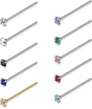 10PCS 316L Surgical Steel Press Fit Custom Bend 20G Nose Stud Ring 15mm Bendable Fishtail Nose Rings Studs CZ 2.5mm Cubic Zirconia Stone Nostril Piercing Jewelry for Women Men 5/8"