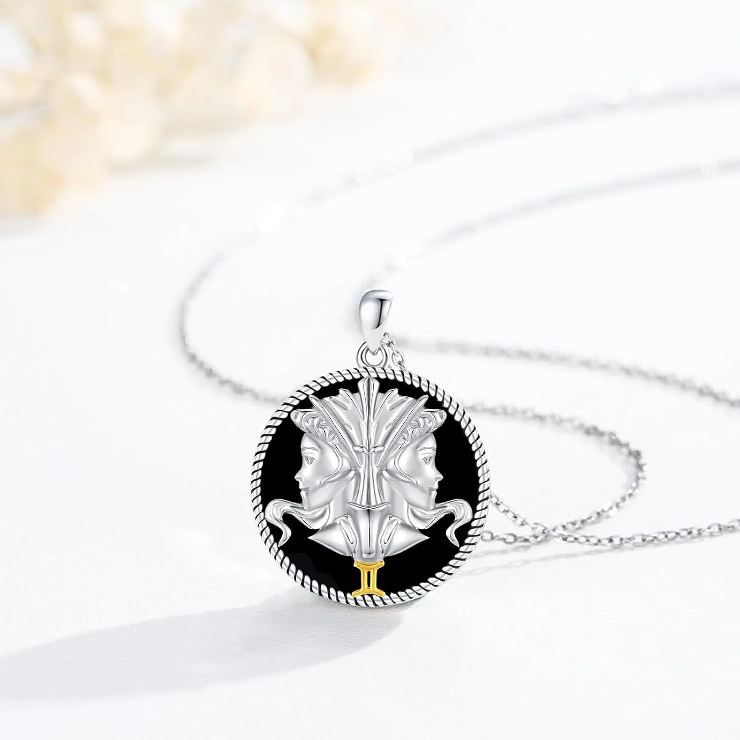 12 Constellation Necklace 925 Sterling Silver Zodiac Sign Coin Pendant Necklaces Black Onyx Astrology Horoscope Jewelry Birthday Gifts for Women Men