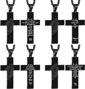 12 Pcs Football Cross Necklace for Men Stainless Steel Bible Verse Pendant with 24 Inch Chain Football Team Gifts Football Necklaces for Team First Communion Baptism Religious Sports Gift