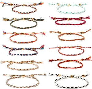 12 Pcs Woven Wrap Friendship Bracelets, Handmade Boho Braided Friendship Anklets Adjustable Colorful Beaded String Bracelet