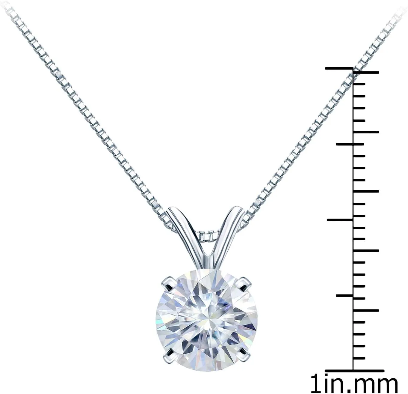 1/2 to 3 1/2 Carat Round Moissanite Solitaire Pendant Necklace in 14k Gold (H-I, cttw) 4-Prong 16 to 18 Inch Adjustable Chain Spring Ring by Diamond Wish